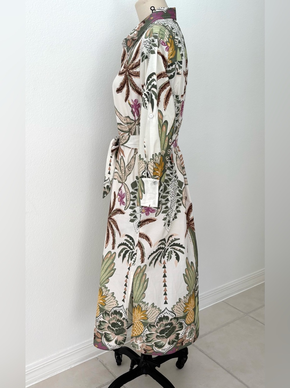 Zenara Woman Paloma Printed Cotton Shirt Dress NWT Tropical Print Relaxed L - Picture 6 of 11